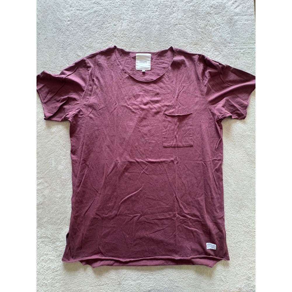 Profound Aesthetic Mens XXL Burgundy Raw Hem Pocket T-Shirt Maroon